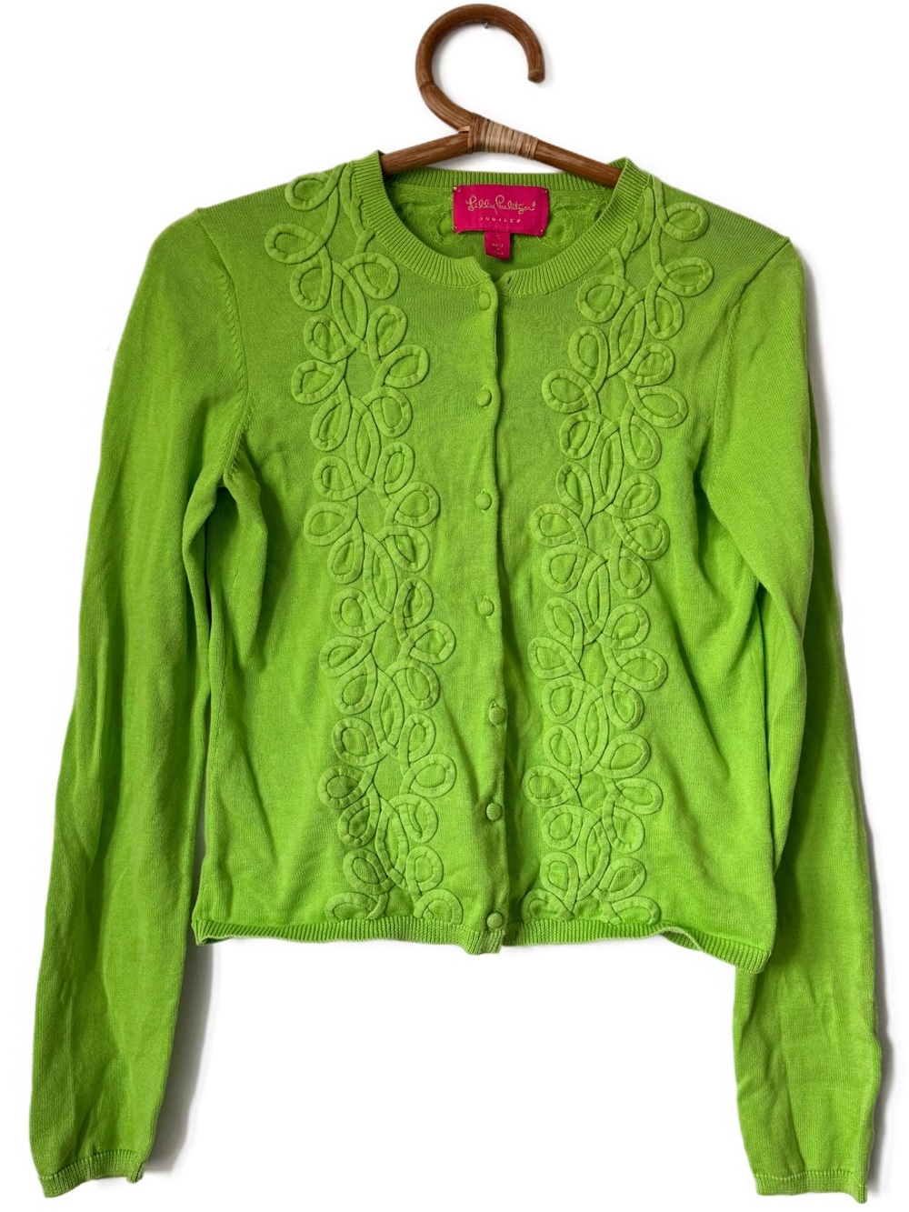Lilly Pulitzer Jubilee Embroidered Cardigan Sweater 100% Cotton Lime Green $135